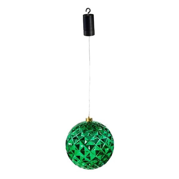 8" Shatterproof Battery Operated White Twinkling LED Ornament, Green